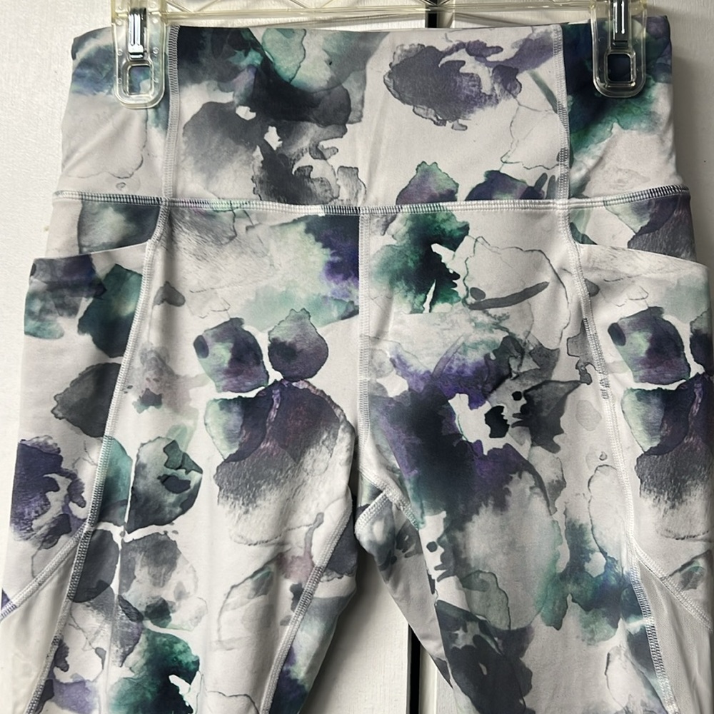 Athleta Watercolor Floral 3/4 length Leggings in Purple and Green Shades. - Picture 2 of 7